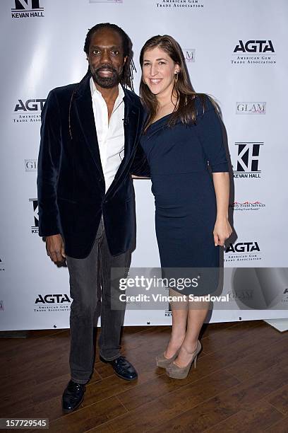 Designer Kevan Hall and actress Mayim Bialik attend fashion designer Kevan Hall's Spring 2013 Collection on December 5, 2012 in Los Angeles,...