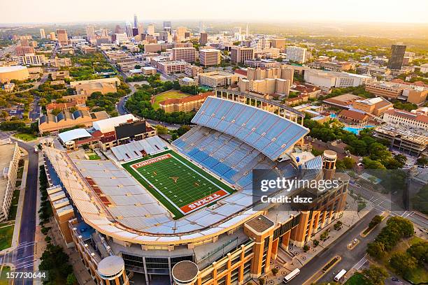 university of texas austin (ut) longhorns football stadium aerial view - american football field overhead stock pictures, royalty-free photos & images