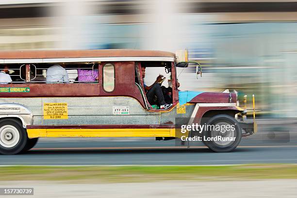 jeepney on route - old manila stock pictures, royalty-free photos & images