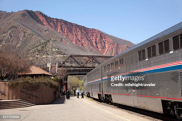 amtrack train at glenwood springs colorado depot - amtrak stock pictures, royalty-free photos & images