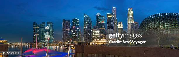 singapore neon night colourful cityscape - collyer quay stock pictures, royalty-free photos & images