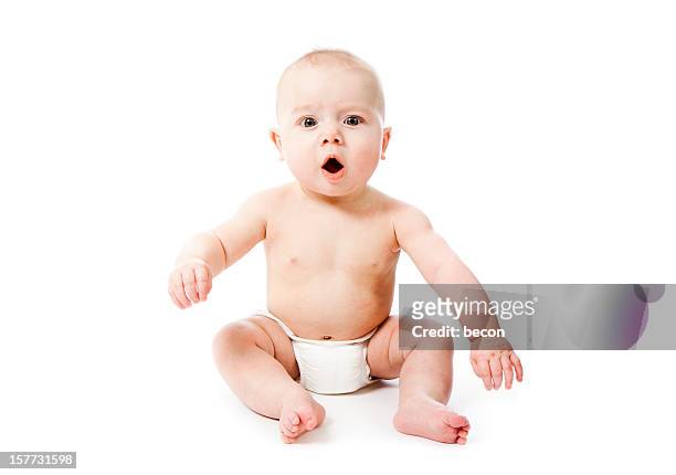 überrascht baby - baby on white stock-fotos und bilder