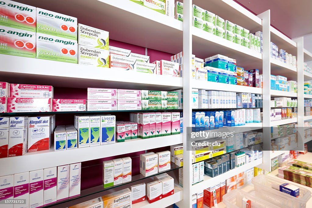 View on shelves of a pharmacy