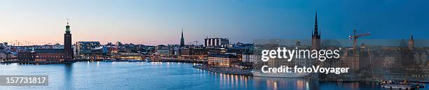 stockholm landmark cityscape illuminated panorama - stockholm stockfoto's en -beelden