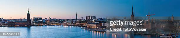 stockholm landmark cityscape illuminated panorama - stockholm stock pictures, royalty-free photos & images