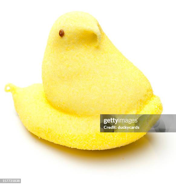 peeps yellow marshmallow chick - marshmallow peeps stock pictures, royalty-free photos & images