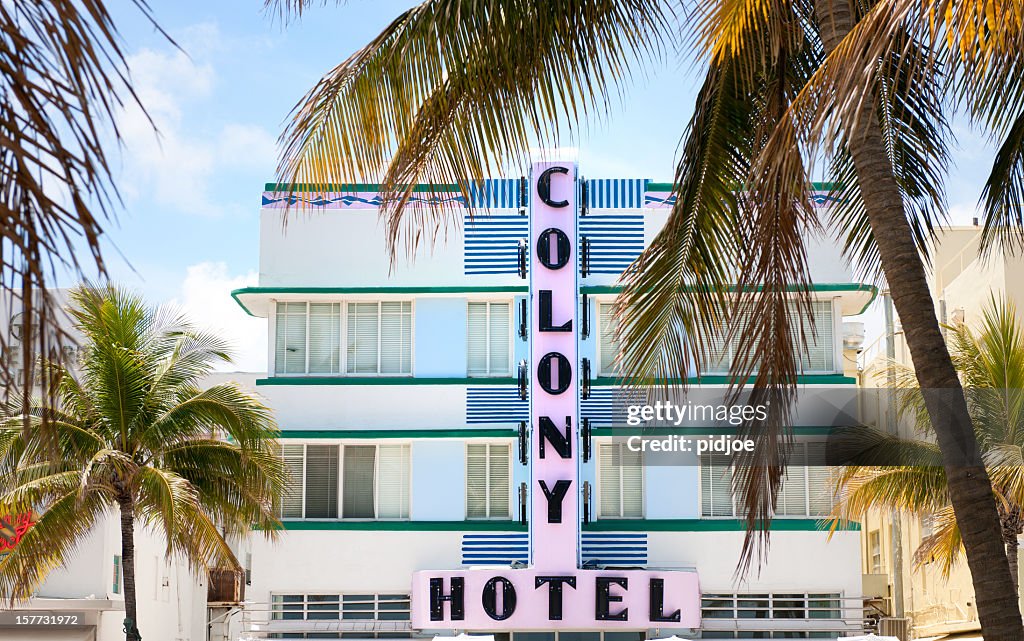 Facade of Colony Hotel on Ocean Drive in Miami Florida