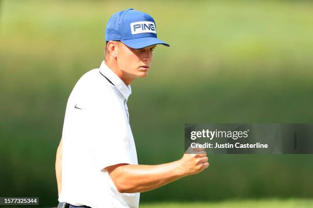 William Mouw of the United States reacts after a putt on the 14th green during the second round of the NV5 Invitational presented by Old National...