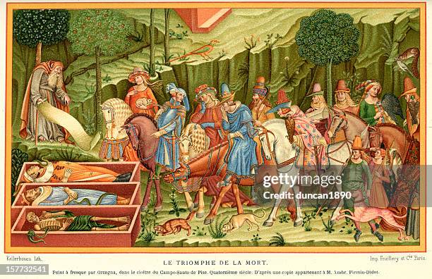 the triumph of death - circa 14th century stock-grafiken, -clipart, -cartoons und -symbole