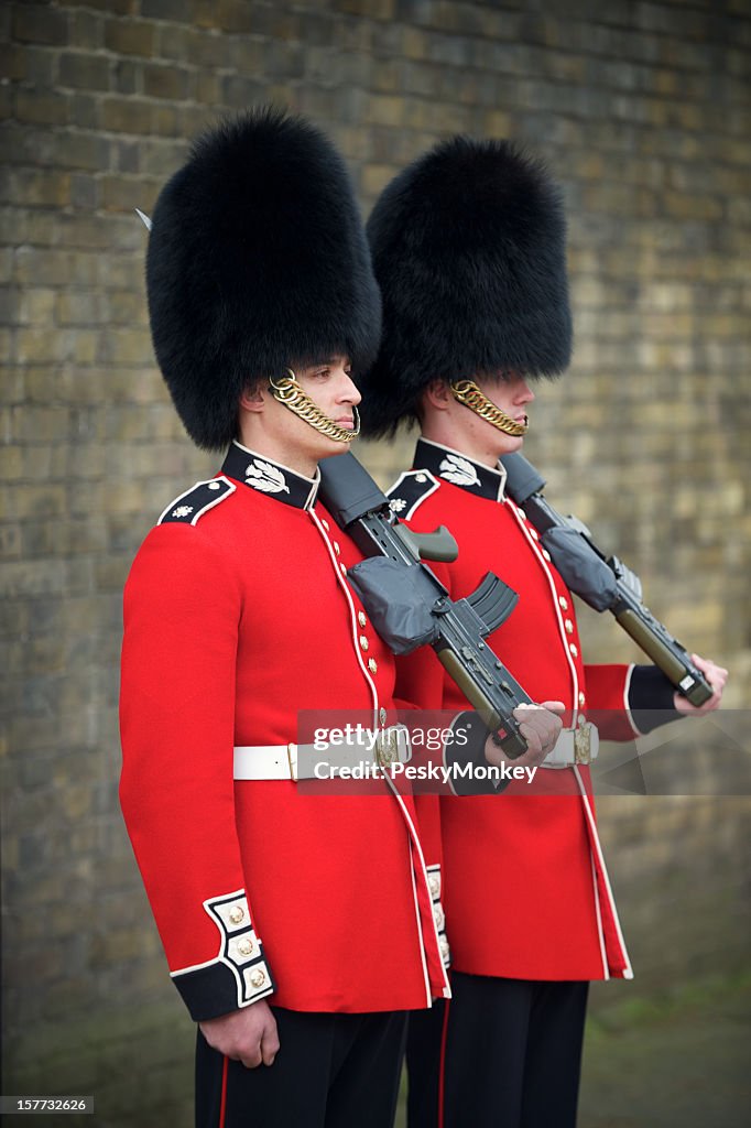 Two British Royal Foot Guards Red Jacket Busby London