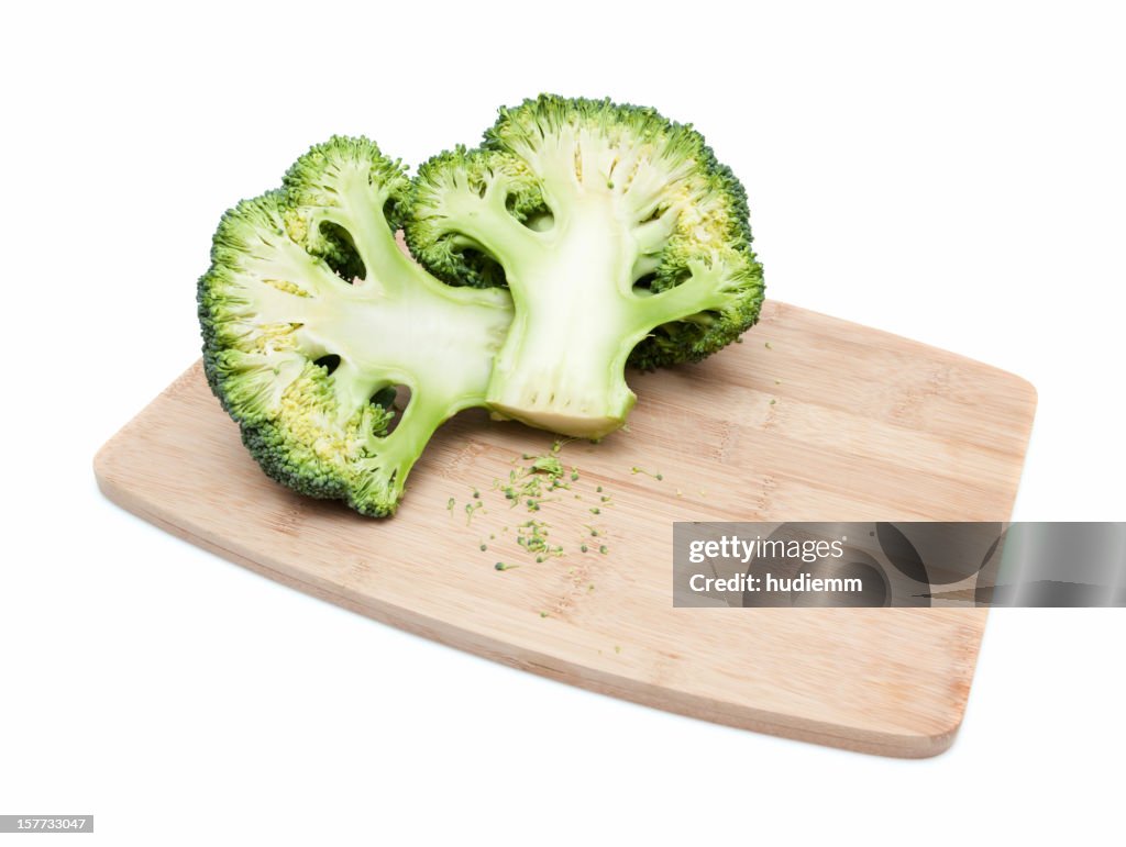 Broccoli on Cutting Board isolated on white background