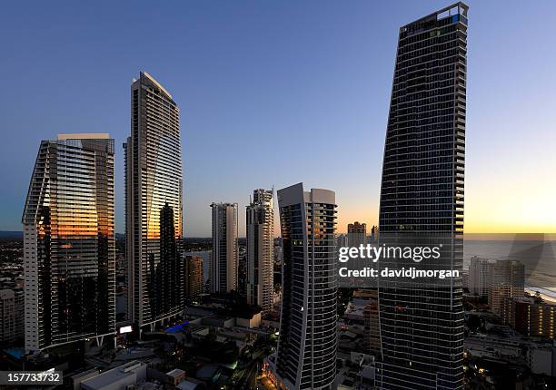 hilton hotel surfers paradise at sunrise - surfers paradise australia stock pictures, royalty-free photos & images