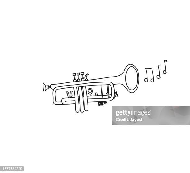 illustrations, cliparts, dessins animés et icônes de dessin d’une trompette dans un style griffonné - trompette