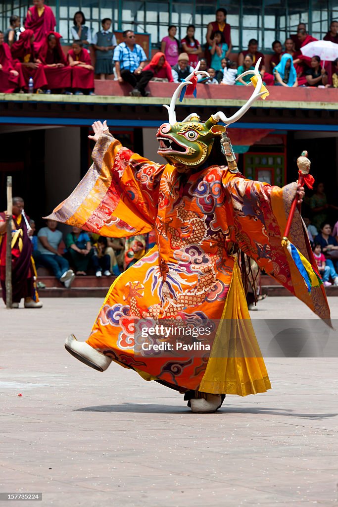 Buddhist Monk with Mask during Festival Sikkim