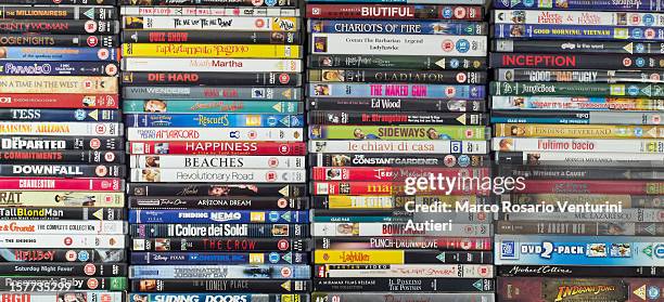 large collection of movie dvds, stacked - dvd fodral bildbanksfoton och bilder