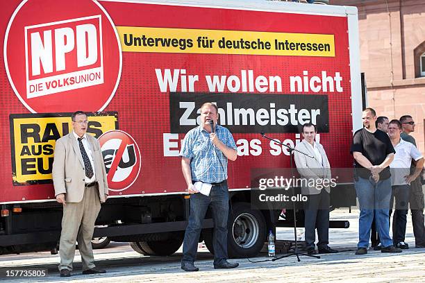 npd deutschlandfahrt - xenophobia stock pictures, royalty-free photos & images