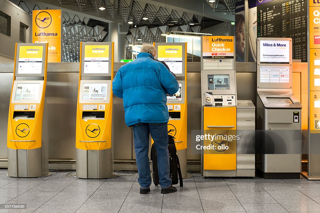 Automated Check In Counter Automated Checkin Counters Of Lufthansa At The Airport High-Res Stock ...
