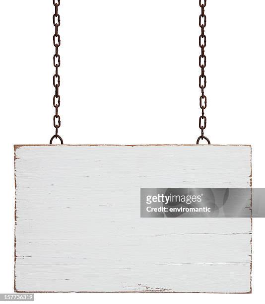 old weathered white wood signboard. - hanging 個照片及圖片檔