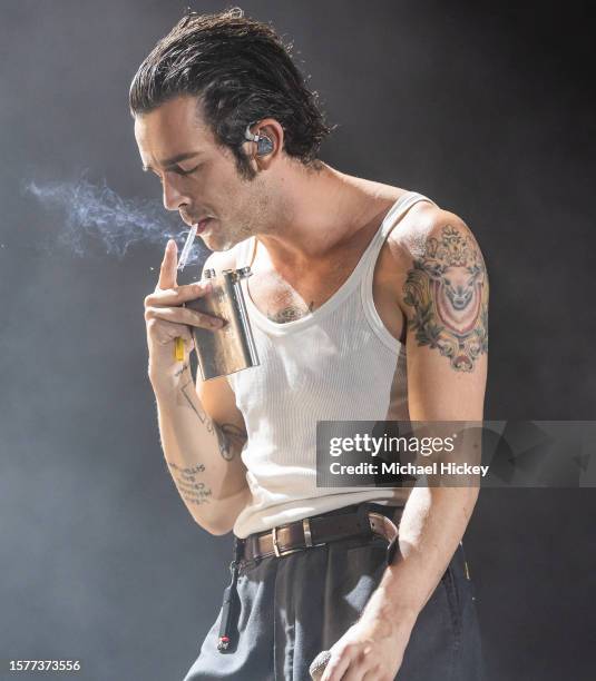 Matty Healy of The 1975 performs at Lollapalooza at Grant Park on August 4, 2023 in Chicago, Illinois.