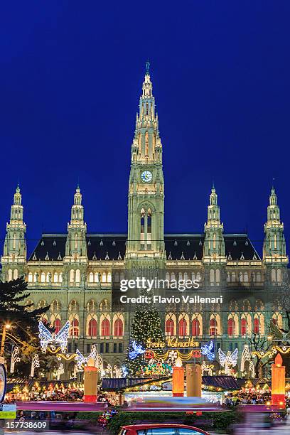 christkindlmarkt at the vienna city hall - vienna town hall stock pictures, royalty-free photos & images