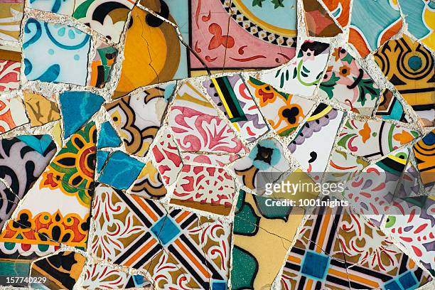 mosaic of broken tiles - barcelona spain stock pictures, royalty-free photos & images