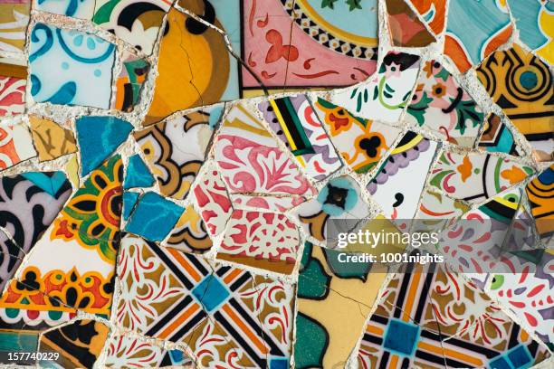 mosaic of broken tiles - barcelona spain stock pictures, royalty-free photos & images