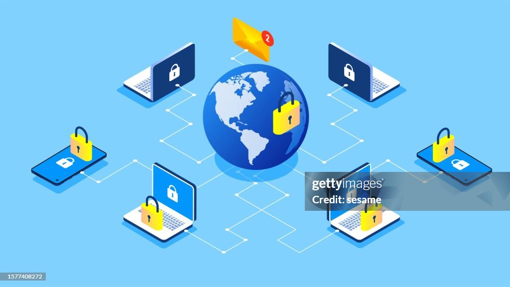 Global Network Information Security, Network Personal Information Leakage or Lockdown, Privacy Data Security Lockdown, Identity Authentication, Isometric Global Network Connectivity and Information Security Concepts