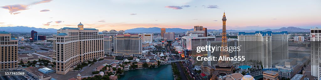 Panoramic high angle view of Las Vegas Strip at sunset