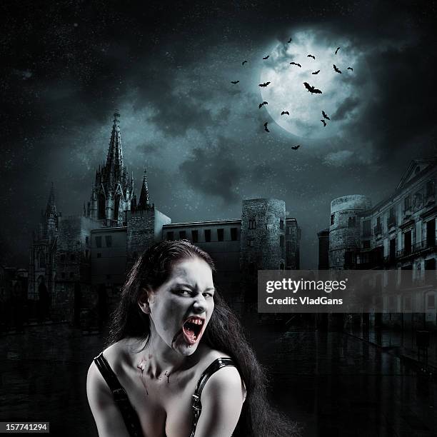 witch in the empty town - vampire castle stock pictures, royalty-free photos & images