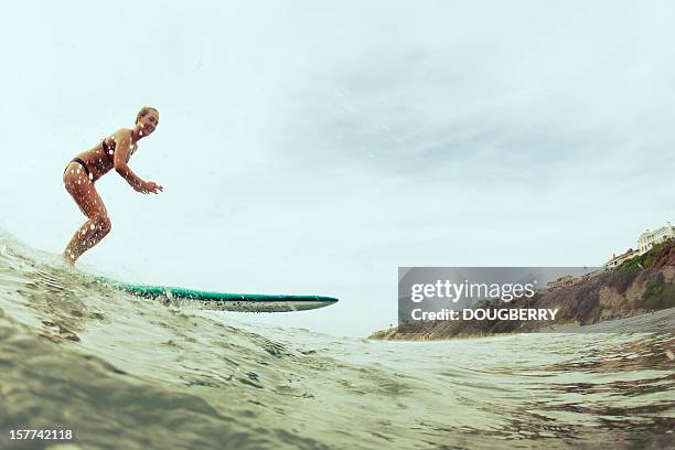 southern california surfing - woman longboard stock pictures, royalty-free photos & images