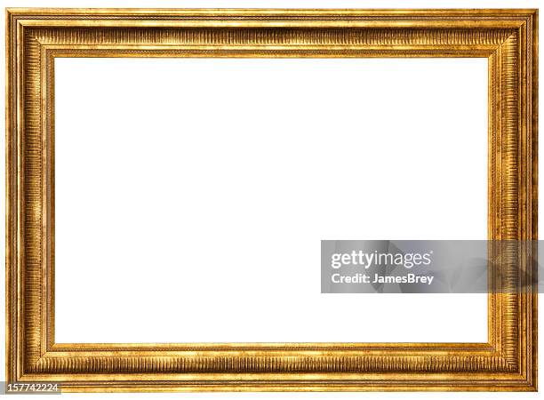 classic golden picture frame with clipping path - gold rectangle stock pictures, royalty-free photos & images