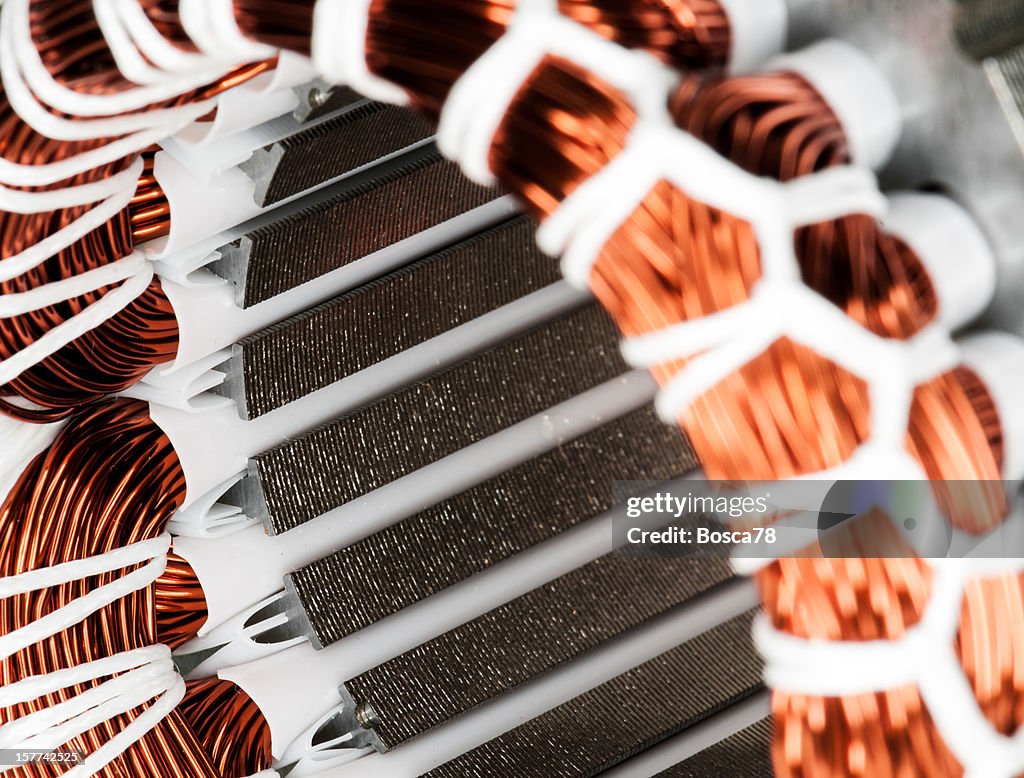 Electric motor stator winding and stack close-up