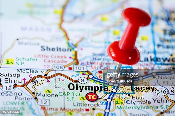 capital cities en el mapa de serie: olympia, washington, wa - olympia washington state fotografías e imágenes de stock