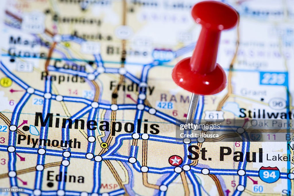 US capital cities on map series: Saint Paul, Minnesota, MN