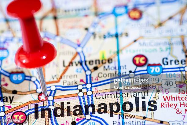 us capital cities on map series: indianapolis, indiana, in - 印第安那波里斯市 個照片及圖片檔