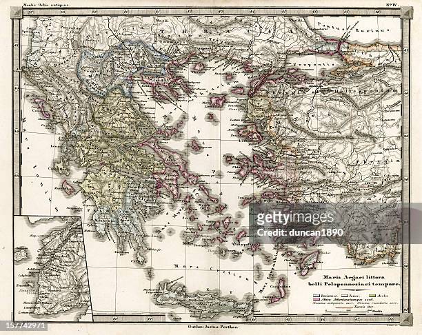 stockillustraties, clipart, cartoons en iconen met antique map of ancient greece - sparta greece