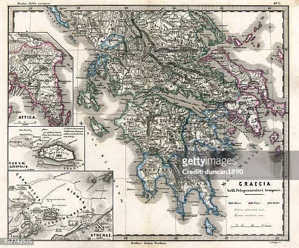 antique map of ancient greece - sparta greece stock illustrations
