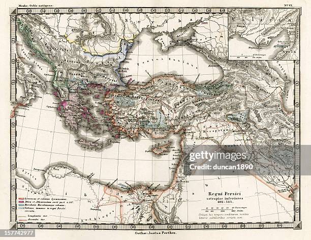 antique map of the persian empire - persian empire map stock illustrations