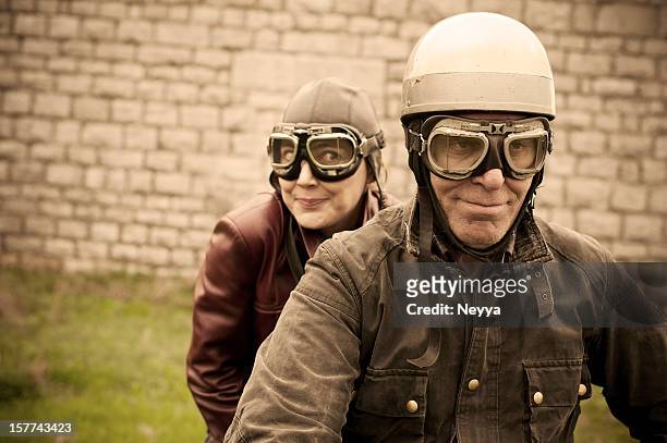 couple on motorbike, in retro attire  - 1935 stock pictures, royalty-free photos & images