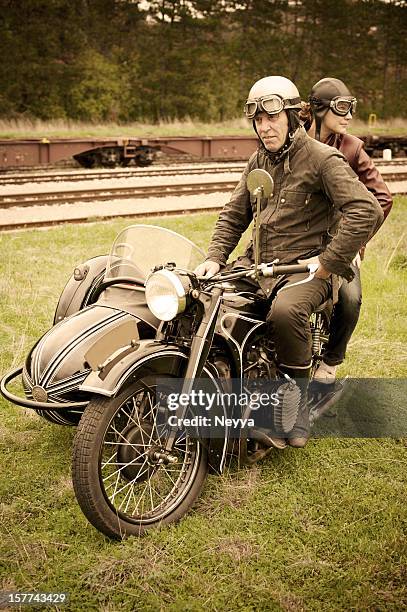 motorcycle with sidecar - 1935 style - 1935 stock pictures, royalty-free photos & images
