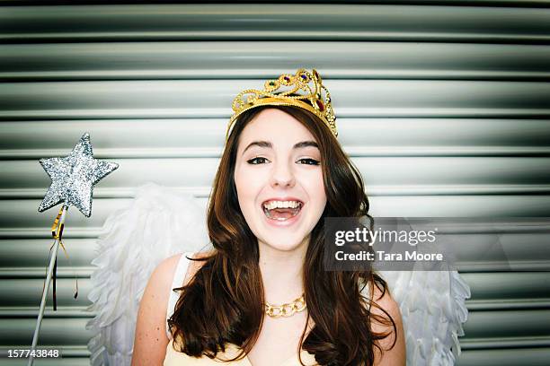 woman dressed as fancy dress  fairy smiling - fairy costume ストックフォトと画像