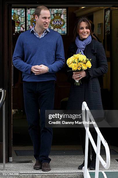 Catherine, Duchess of Cambridge and Prince William, Duke of Cambridge leave the King Edward VII hospital where she has been treated for hyperemesis...