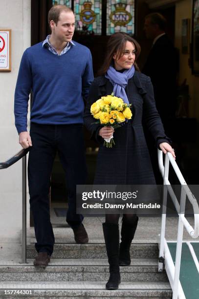 Catherine, Duchess of Cambridge and Prince William, Duke of Cambridge leave the King Edward VII hospital where she has been treated for hyperemesis...