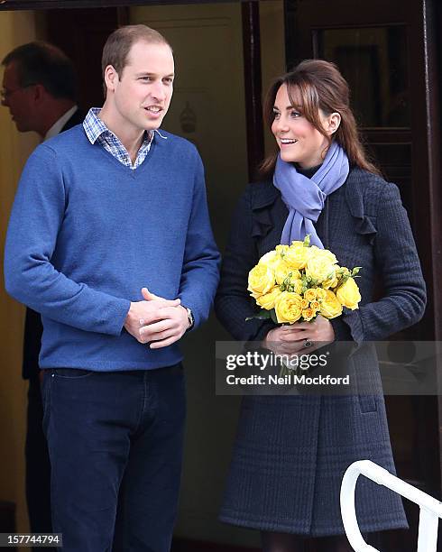 Prince William, Duke of Cambridge and Catherine, Duchess of Cambridge leave the King Edward VII hospital where she has been treated for hyperemesis...