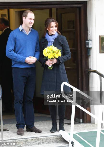 The Duchess of Cambridge, Catherine Middleton and Prince William, Duke of Cambridge leave the King Edward VII hospital where she has been treated for...