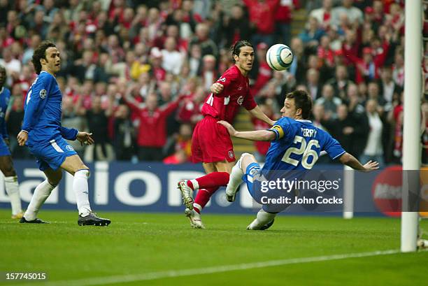 Luis Garcia of Liverpool scores during the second leg of the UEFA Champions League Semi Final between Liverpool and Chelsea at Anfield on May 3, 2005...