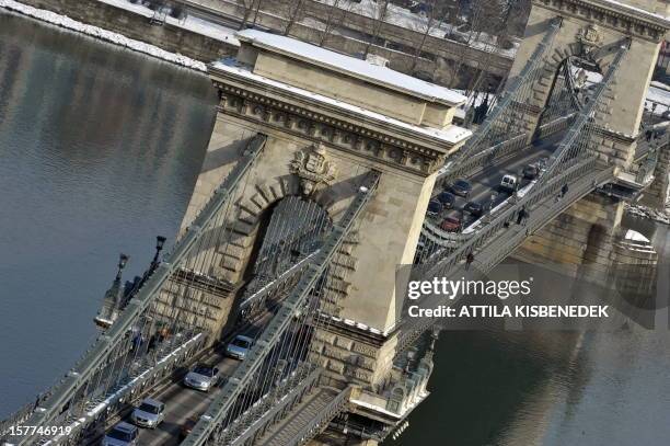 Picture taken on February 8, 2010 shoas the oldest Hungarian bridge, the Chain Bridge is seen over the Danube river between Buda side and Pest side...