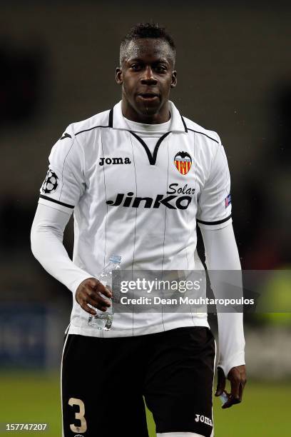 Aly Cissokho of Valencia walks over to thanks the fans after victory in the UEFA Champions League Group F match between OSC Lille and Valencia CF at...