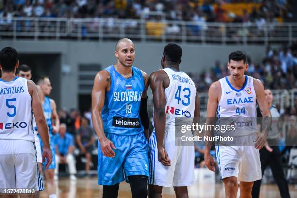 Of Slovenia with 43 THANASIS ANTETOKOUNMPO during the International Friendly match between Greece and Slovenia at OAKA Stadium on August 4 in Athens,...