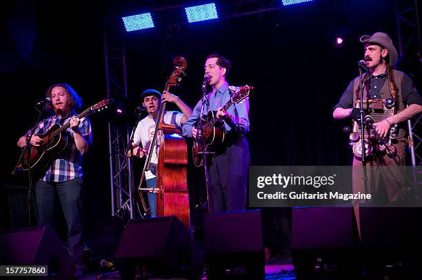 Adam Hoskins, Joey Glynn, Pokey LaFarge and Ryan Koenig of American roots music group Pokey LaFarge and the South City Three, photographed during a...